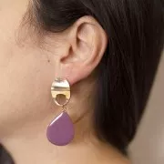 Pendentif goutte avec résine époxy 32x23 mm - Doré à l'or fin - Prune x1