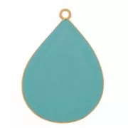 Pendentif goutte avec résine époxy 32x23 mm - Doré à l'or fin - Turquoise x1