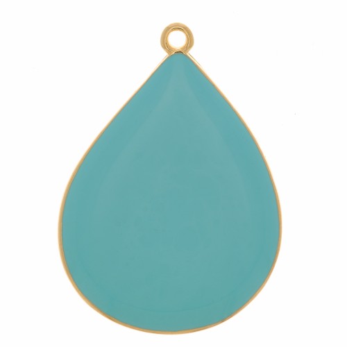 Pendentif goutte avec résine époxy 32x23 mm - Doré à l'or fin - Turquoise x1