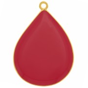 Pendentif goutte avec résine époxy 32x23 mm - Doré à l'or fin - Rouge x1