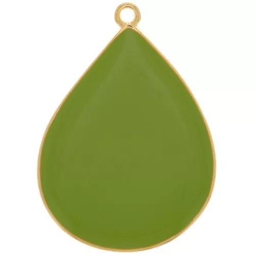 Pendentif goutte avec résine époxy 32x23 mm - Doré à l'or fin - Vert clair x1