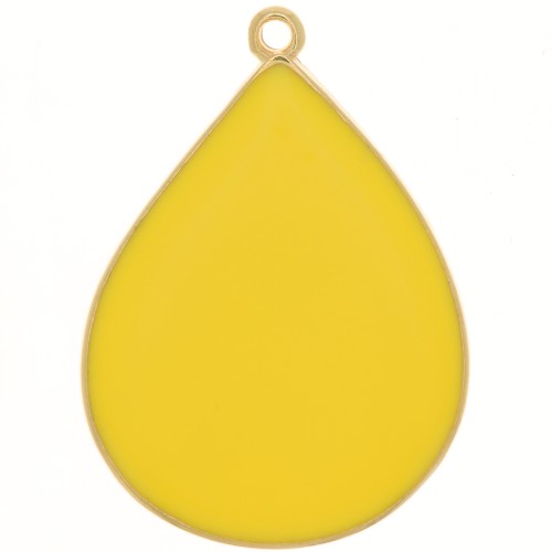 Pendentif goutte avec résine époxy 32x23 mm - Doré à l'or fin - Jaune x1