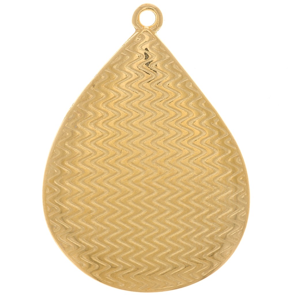Pendentif Vintage Résine Cabochon Goutte Topaze Orange - Couleur Or - Modèle 2553 - État Impeccable