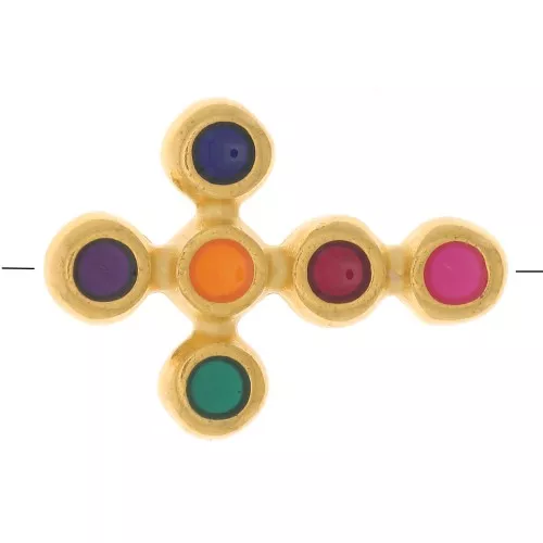 Intercalaire croix avec résine époxy 16x11 mm - Doré à l'or fin - Multicolore x1