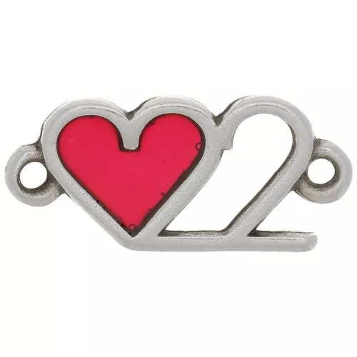 Intercalaire double coeur avec résine époxy 20x9 mm - Argenté vieilli - Rouge x1
