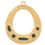 Pendentif ovale évidé ethnique - résine époxy 34x28mm - Doré à l'or fin - Noir x1