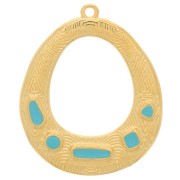 Pendentif ovale évidé ethnique - résine époxy 34x28mm Doré à l'or fin - Turquoise|raw }}