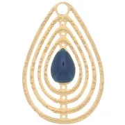 Breloque goutte ajourée avec résine époxy 18x12 mm - Doré - Pétrole x1