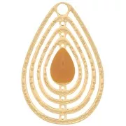 Breloque goutte ajourée avec résine époxy 18x12 mm - Doré - Moutarde x1