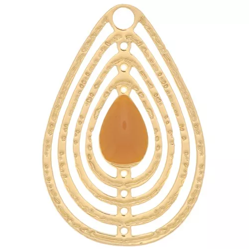 Breloque goutte ajourée avec résine époxy 18x12 mm - Doré - Moutarde x1