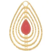 Breloque goutte ajourée avec résine époxy 18x12 mm - Doré - Rose corail x1