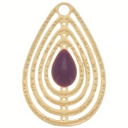 Breloque goutte ajourée avec résine époxy 18x12 mm - Doré - Violet x1