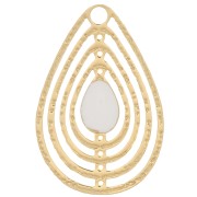 Breloque goutte ajourée avec résine époxy 18x12 mm - Doré - Blanc x1