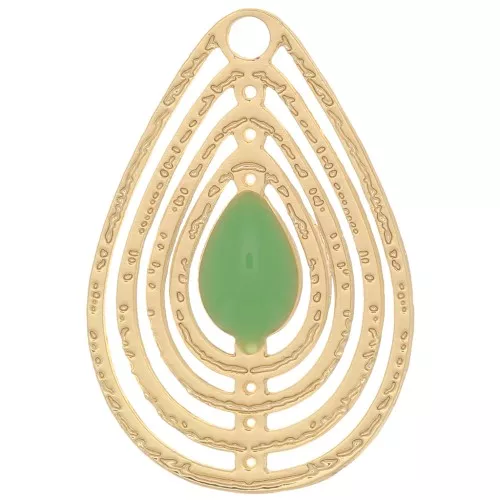 Breloque goutte ajourée avec résine époxy 18x12 mm - Doré - Mint x1