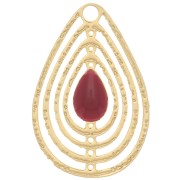 Breloque goutte ajourée avec résine époxy 18x12 mm - Doré - Lie de vin x1