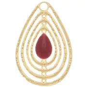 Breloque goutte ajourée avec résine époxy 18x12 mm - Doré - Lie de vin x1