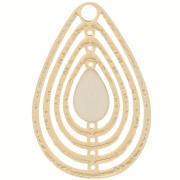 Breloque goutte ajourée avec résine époxy 18x12 mm - Doré - Crème x1