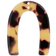 Pendentif forme U en acétate 35x27 mm 2 trous - Ecaille de tortue Marron - Noir x1