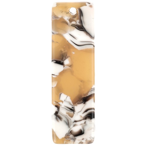 Pendentif rectangle en acétate 27x8 mm - Ecaille de tortue - Ocre - Blanc x1