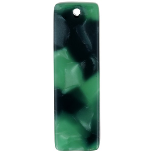 Pendentif rectangle 27x8 mm en acétate - Ecaille de tortue - Vert foncé - Noir x1