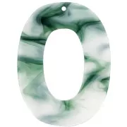 Pendentif ovale évidé 47x35 mm en acétate - Marbré Vert foncé - Blanc x1