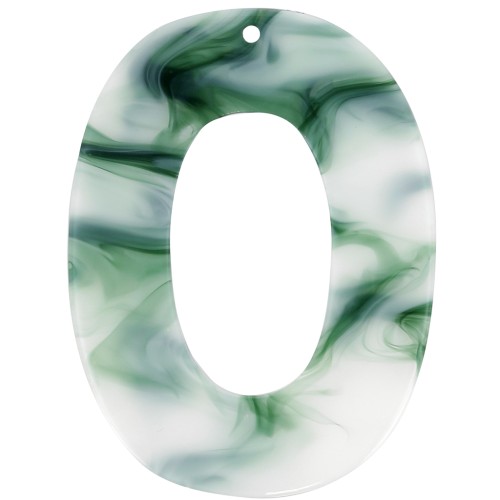 Pendentif ovale évidé 47x35 mm en acétate - Marbré Vert foncé - Blanc x1