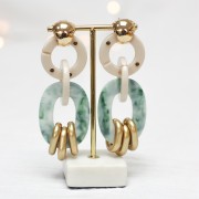 Pendentif ovale évidé en acétate 47x35 mm - Marbré Vert foncé - Blanc x1