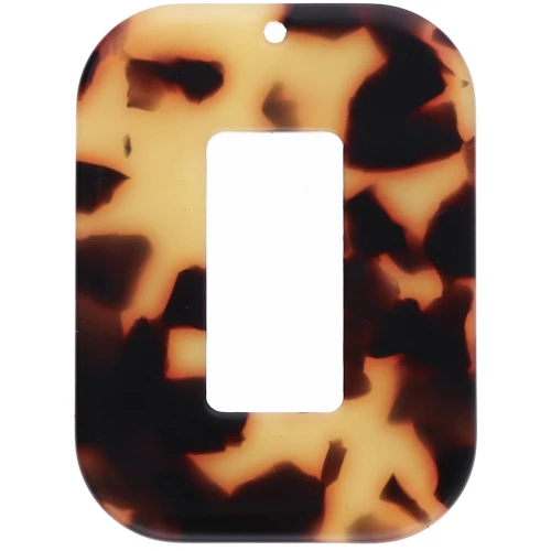 Pendentif rectangle évidé 40x30 mm en acétate - Ecaille de tortue - Marron - Noir