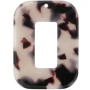Pendentif rectangle évidé 40x30 mm en acétate - Ecaille de tortue - Beige - Noir