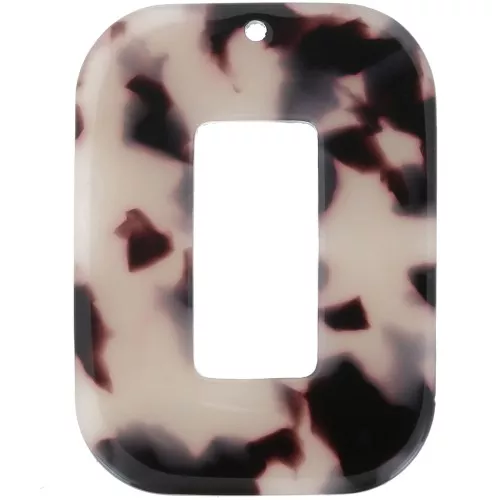Pendentif rectangle évidé 40x30 mm en acétate - Ecaille de tortue - Beige - Noir