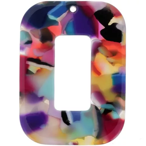 Pendentif rectangle évidé 40x30 mm en acétate - Ecaille de tortue - Multicolore