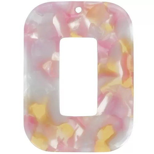 Pendentif rectangle évidé en acétate 40x30mm Ecaille de tortue - Rose nacré - Miel