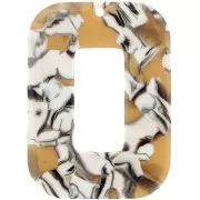 Pendentif rectangle évidé en acétate 40x30 mm - Ecaille de tortue - Ocre - Blanc