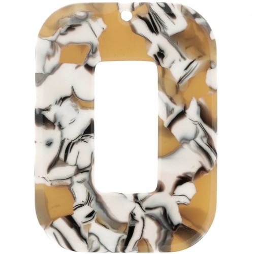 Pendentif rectangle évidé en acétate 40x30 mm - Ecaille de tortue - Ocre - Blanc