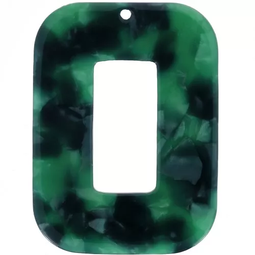 Pendentif rectangle évidé en acétate 40x30mm Ecaille de tortue - Vert foncé - Noir