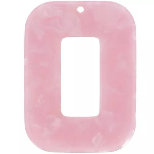 Pendentif rectangle évidé 40x30 mm en acétate - Ecaille de tortue - Rose nacré