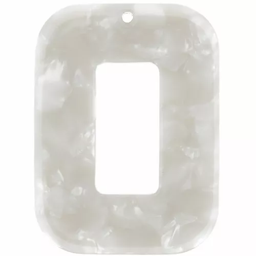 Pendentif rectangle évidé 40x30 mm en acétate - Ecaille de tortue - Blanc nacré