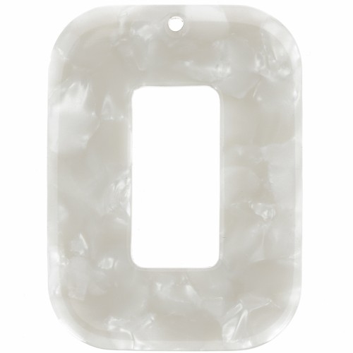 Pendentif rectangle évidé en acétate 40x30 mm - Ecaille de tortue - Blanc nacré