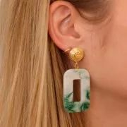 Pendentif rectangle évidé en acétate 40x30 mm - Ecaille de tortue - Blanc nacré