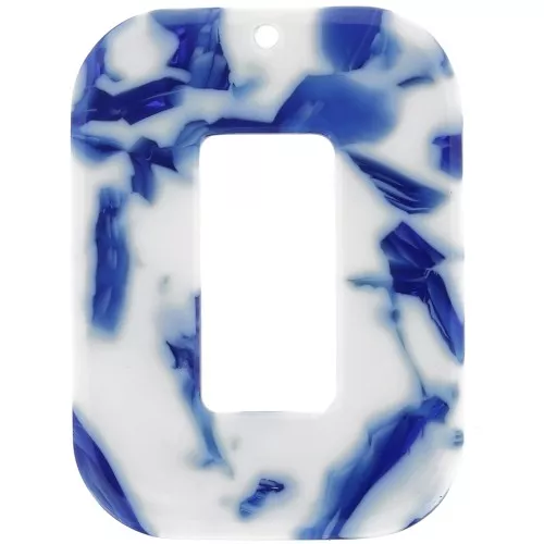 Pendentif rectangle évidé 40x30 mm en acétate - Marbré Bleu foncé - Ivoire x1