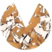 Pendentif rond 2 trous en acétate 43 mm - Ecaille de tortue - Ocre - Blanc x1