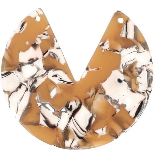 Pendentif rond 2 trous en acétate 43 mm - Ecaille de tortue - Ocre - Blanc x1
