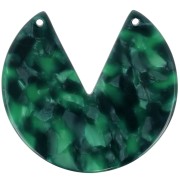 Pendentif rond 2 trous en acétate 43 mm - Ecaille de tortue - Vert foncé - Noir x1