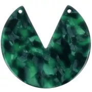 Pendentif rond 2 trous en acétate 43 mm - Ecaille de tortue - Vert foncé - Noir x1