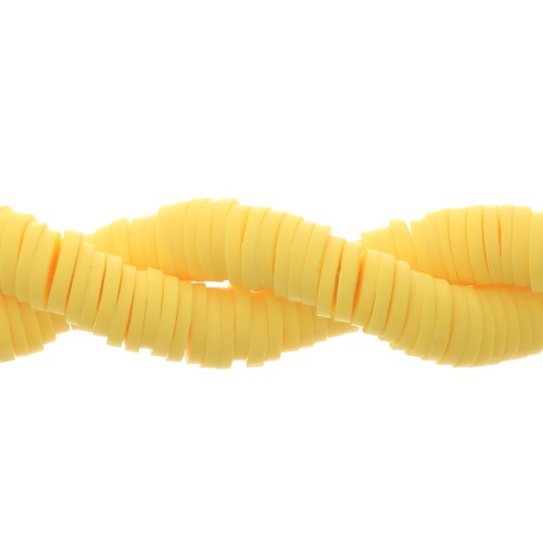 Perles Heishi rondelles  en pâte polymère 6x1 mm - Jaune x40cm