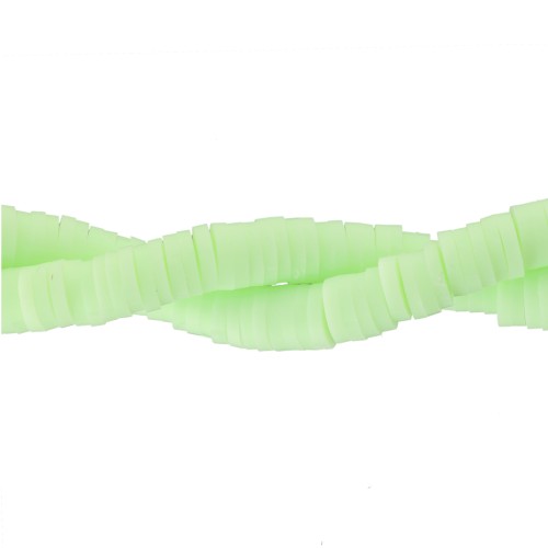 Perles Heishi rondelles  en pâte polymère 5x1 mm - Vert anis x40cm