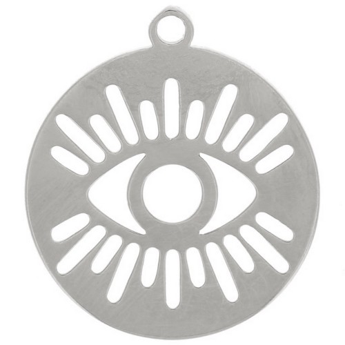 Breloque ronde 12 mm - motif oeil ajouré - Acier inoxydable 316L x1