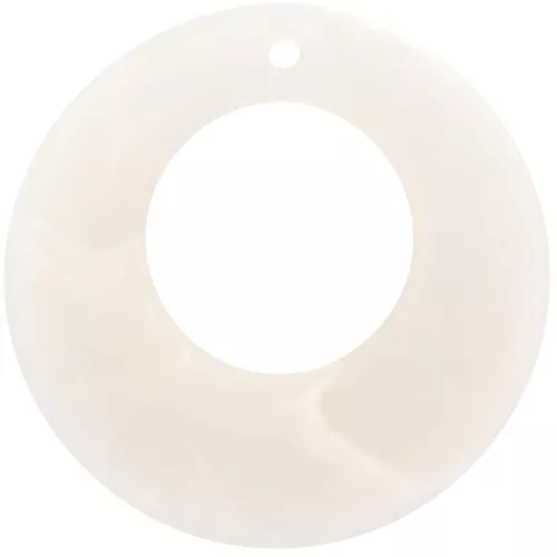 Pendentif rond évidé en résine 38 mm - Ecru marbré mat x1
