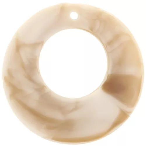 Pendentif rond évidé en résine 38 mm - Marbré Beige - Marron mat x1