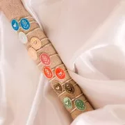 Bague ovale réglable & résine époxy motif feuille - Doré à l'or fin - Vieux rose